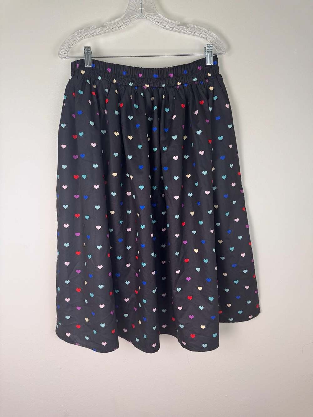 SHEIN Clasi Plus Size Heart Print Elastic Waist A-Line Midi Skirt
